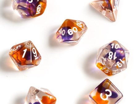 Sirius Dice Set - Semi-transparent Clear with Pruple and Orange Sale