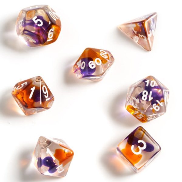 Sirius Dice Set - Semi-transparent Clear with Pruple and Orange Sale